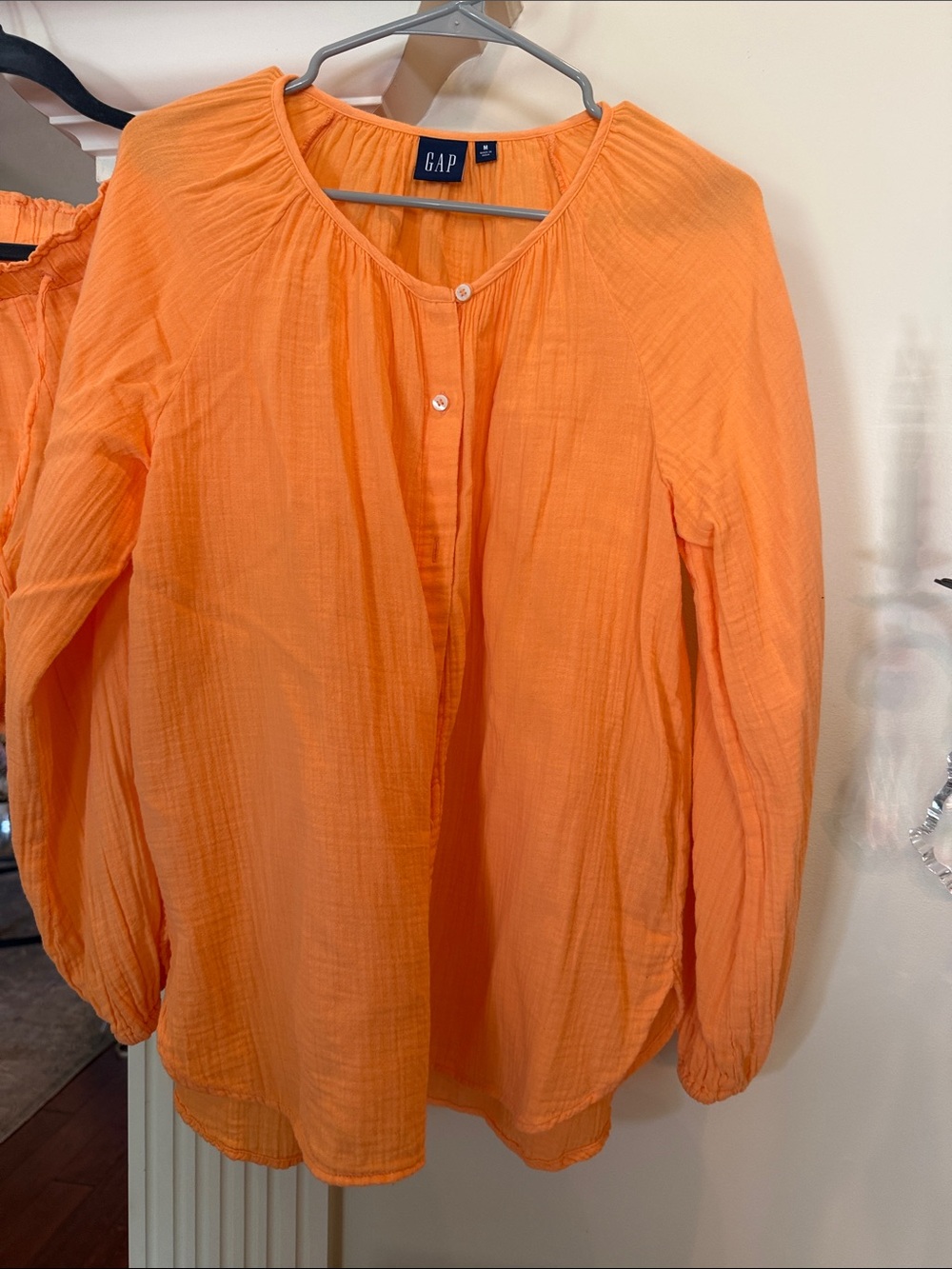 GAP Women's Bright Orange Lightweight Peasant Top